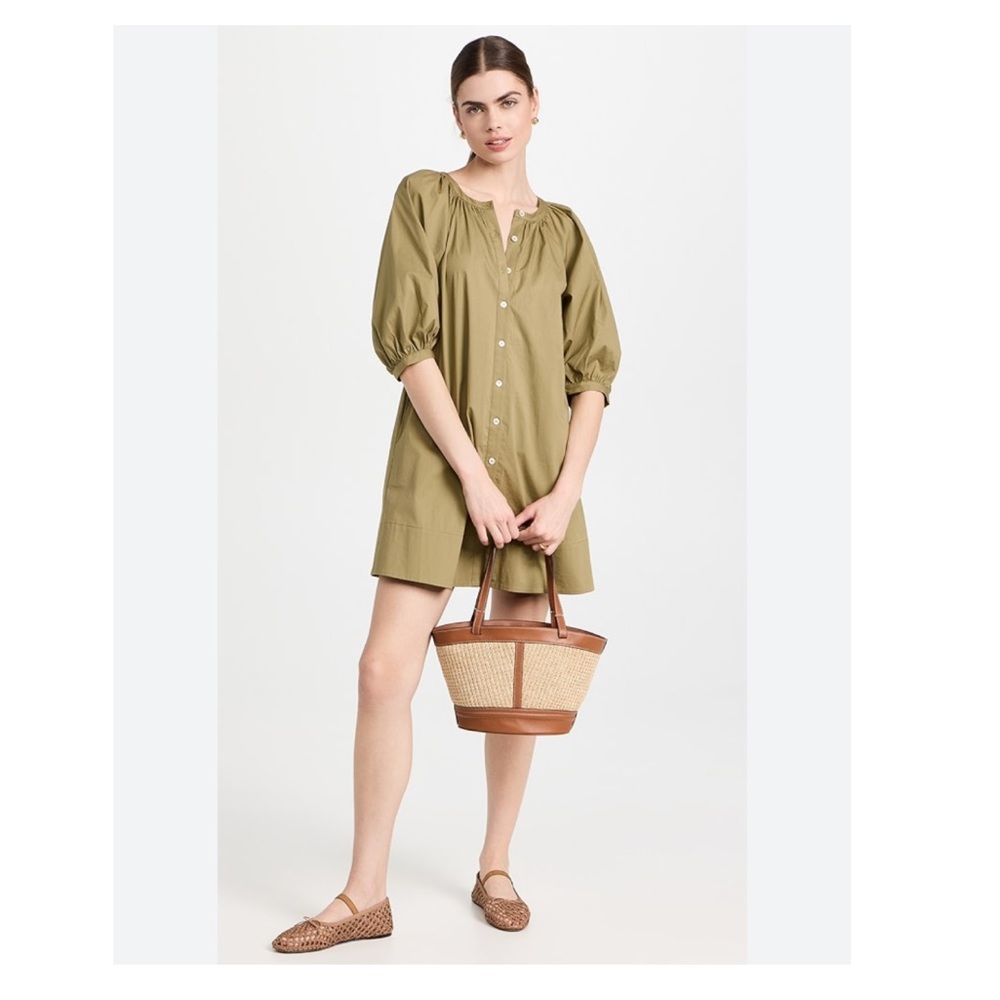 STAUD Khaki Puff Sleeve Dress
